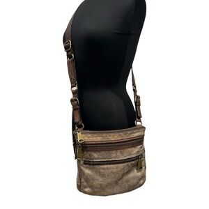 Fossil Explorer Metallic Leather Crossbody Bag